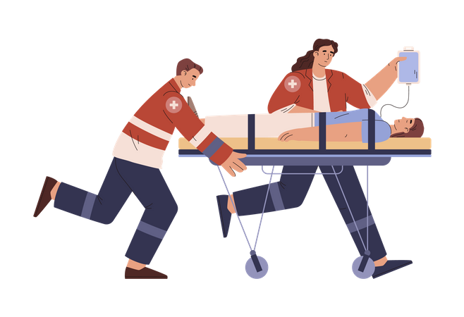 Paramedics team rushing with patient on stretcher  Illustration
