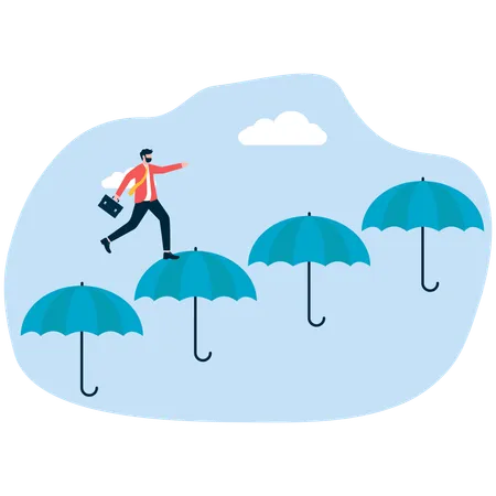 Parapluie pour protéger l'homme d'affaires qui grimpe vers le haut  Illustration