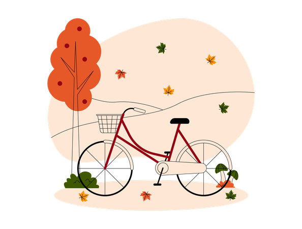 Faire du vélo dans un parc en automne  Illustration