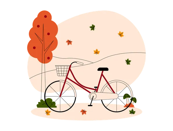 Faire du vélo dans un parc en automne  Illustration