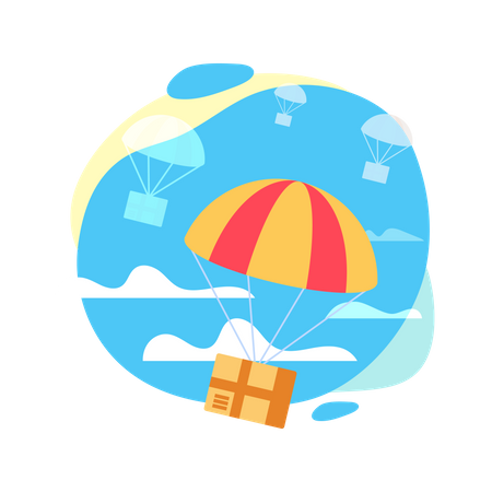 Parcel Box Fall Down with Parachute from Sky Illustration