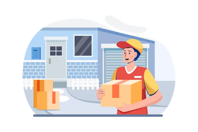 Parcel packaging in warehouse Illustration