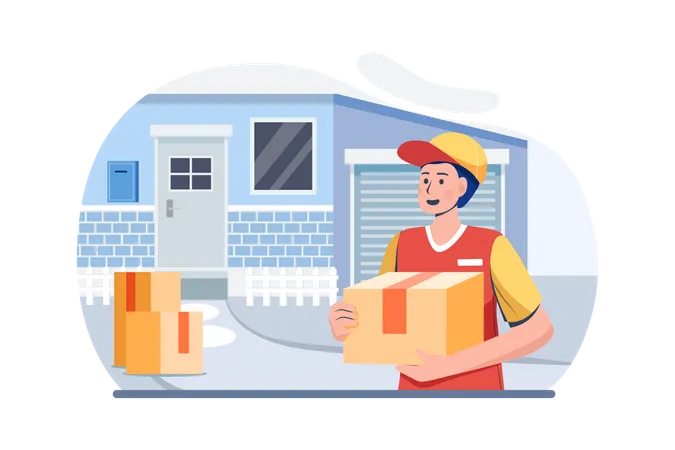 Parcel packaging in warehouse  Illustration