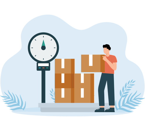 Parcel Weight measured on weight scale  Illustration