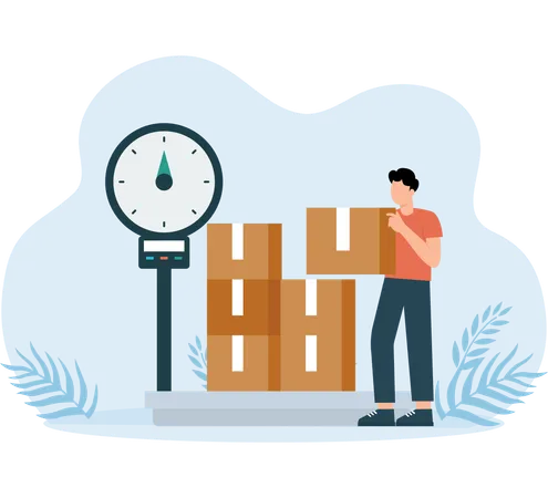 Parcel Weight measured on weight scale  Illustration