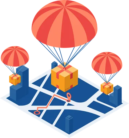 Parcel with Parachute Drop on City Map Illustration