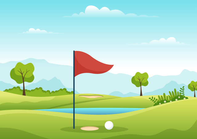 Terrain de golf avec drapeau  Illustration