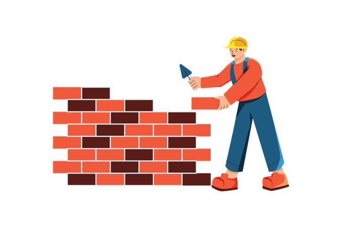 Muro de construção de trabalhador  Ilustração
