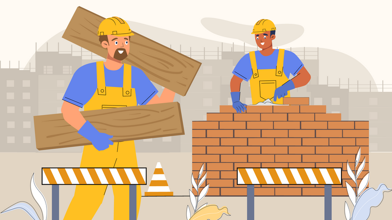 Muro de construção de trabalhador  Ilustração