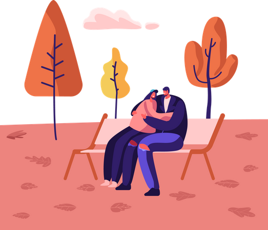 Pareja abrazándose en el parque  Ilustración