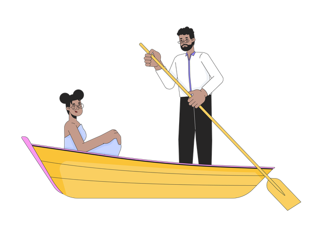 Pareja afroamericana en un romántico paseo en barco  Ilustración