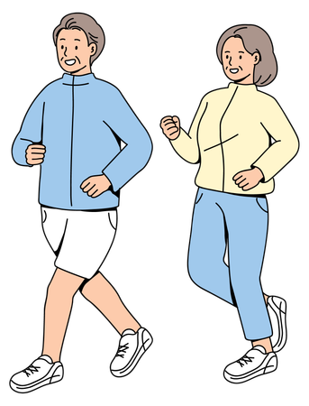Pareja, ancianos, jogging  Ilustración