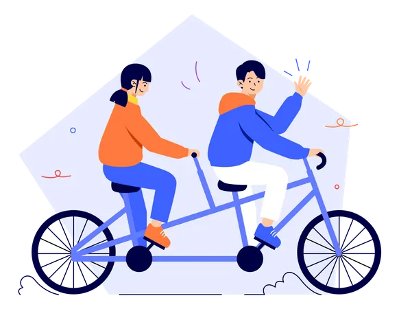 Pareja andando en bicicleta  Ilustración