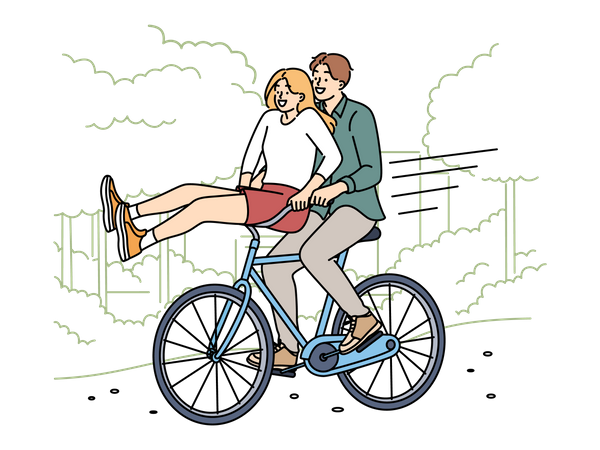 Pareja andando en bicicleta  Ilustración