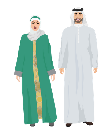 Pareja árabe en traje tradicional  Ilustración