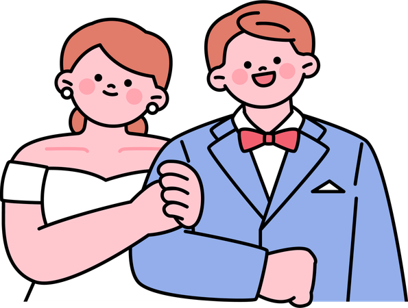 La pareja asiste a su fiesta de bodas  Ilustración