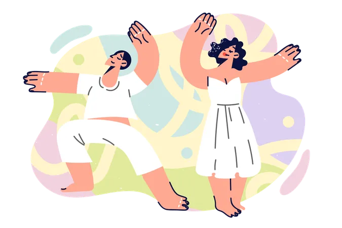 Una pareja de bailarines de hombre y mujer bailan juntos  Ilustración