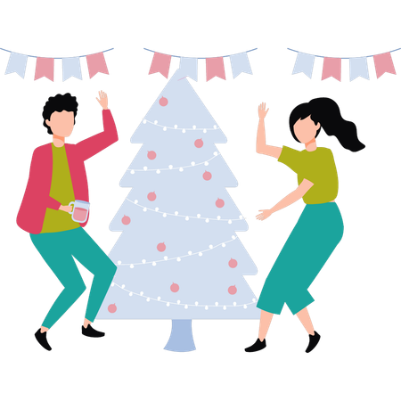 Pareja bailando en fiesta de navidad  Ilustración