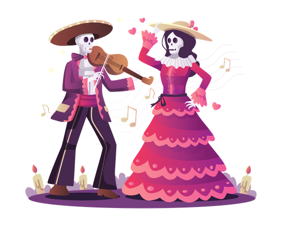 Pareja bailando en vísperas de Halloween  Ilustración