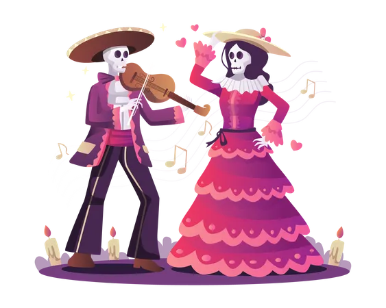 Pareja bailando en vísperas de Halloween  Ilustración