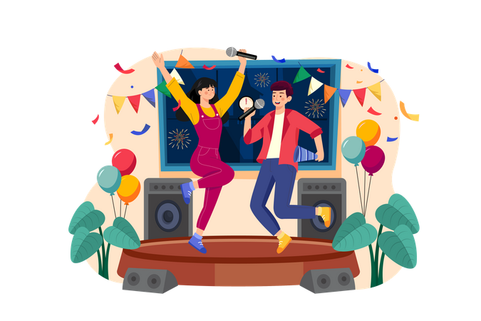 Pareja bailando para saludar la víspera de Año Nuevo  Ilustración