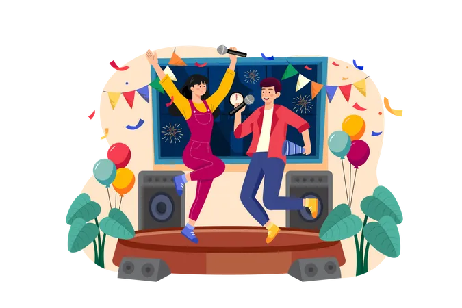 Pareja bailando para saludar la víspera de Año Nuevo  Ilustración