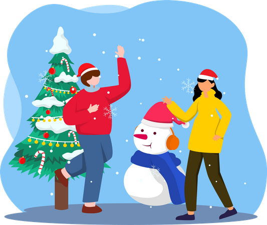 Pareja bailando y celebrando la navidad.  Illustration