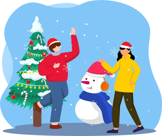 Pareja bailando y celebrando la navidad.  Illustration