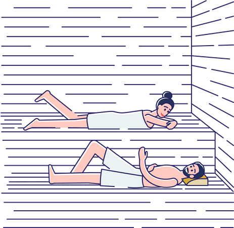 Pareja bañándose en sauna  Ilustración