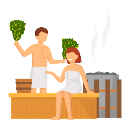 Baño de vapor de pareja juntos  Ilustración