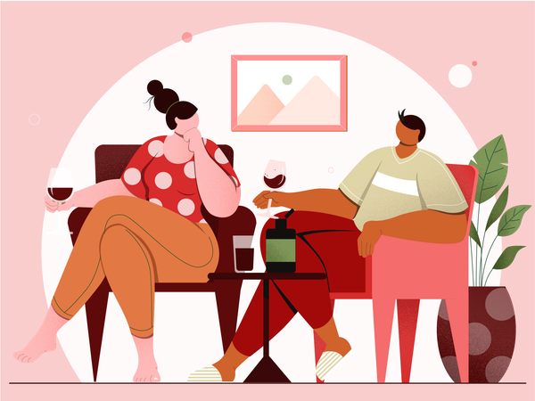 Pareja bebiendo y hablando  Ilustración