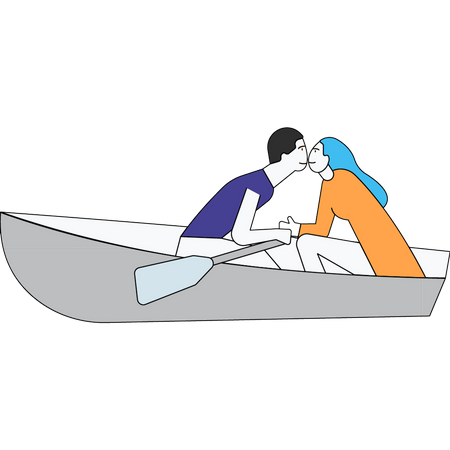 Pareja besándose en barco  Ilustración
