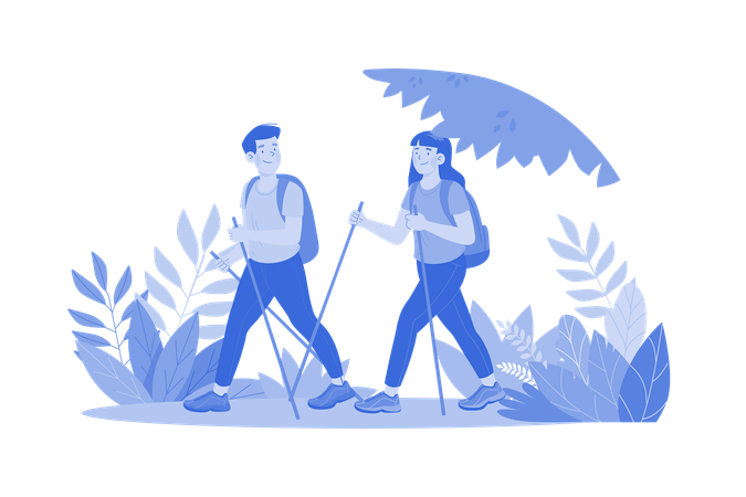 Pareja caminando en el bosque  Illustration