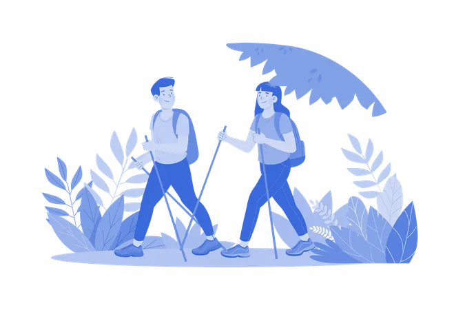 Pareja caminando en el bosque  Illustration