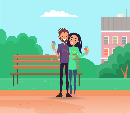 Pareja caminando en el parque de la ciudad  Illustration
