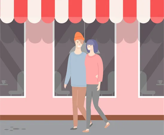 Pareja caminando en la ciudad  Ilustración