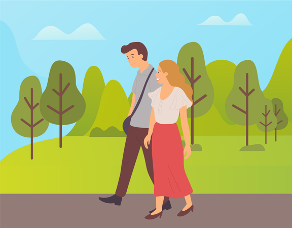 Pareja caminando juntos  Ilustración