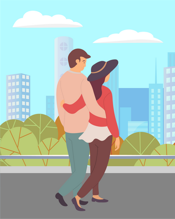 Pareja caminando juntos  Ilustración