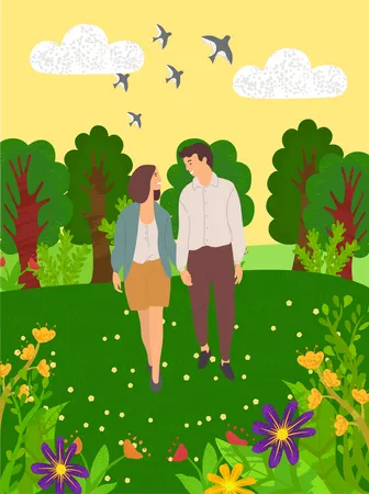 Pareja caminando juntos  Ilustración