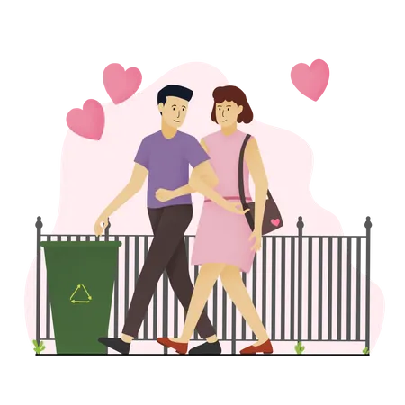 Pareja caminando juntos en la ciudad  Ilustración