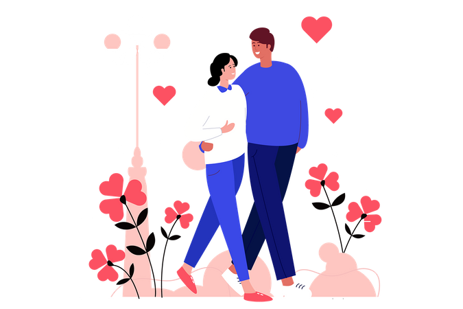 Pareja caminando en el parque  Ilustración