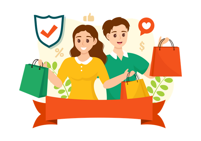 Pareja llevando bolsa de compras  Ilustración