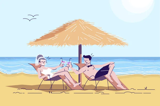 Pareja casada en la playa  Ilustración