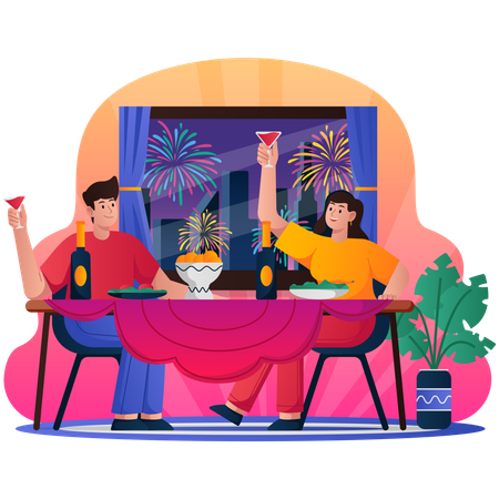 Pareja celebrando año nuevo  Illustration