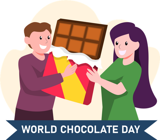 Pareja celebrando el Día Mundial del Chocolate  Ilustración