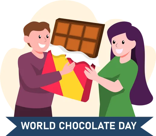 Pareja celebrando el Día Mundial del Chocolate  Ilustración