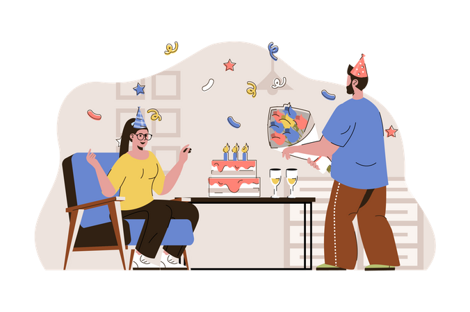 Pareja celebrando fiesta de cumpleaños  Ilustración