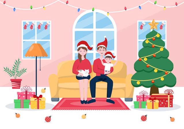 Pareja celebrando la navidad  Ilustración