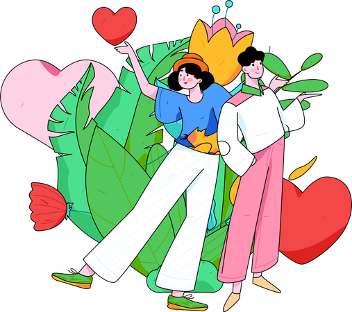 Pareja celebrando san valentin  Ilustración