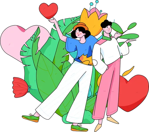 Pareja celebrando san valentin  Ilustración